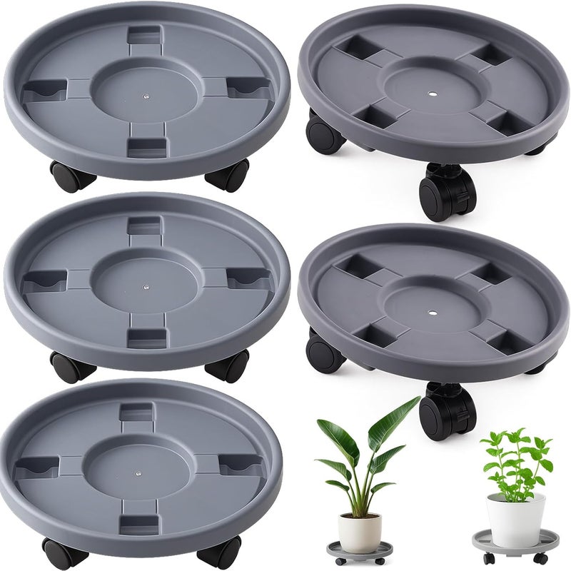 Tulpeed Rolling Plant Stand with Wheels 5 Pack 14 Inch Plant Caddy with Wheels Heavy Duty Plant Dolly Roller Base with Wheels Round Flower Pot Rack Holder Planter Trolley Tray, Grey - Image 1